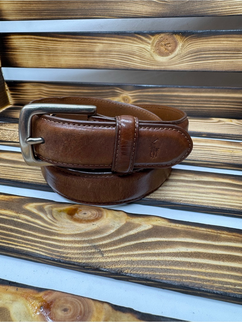 Polo by Ralph Lauren Brown Leather Men’s Belt with Silver Buckle # 0131